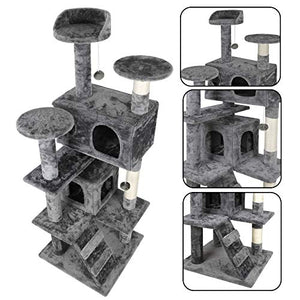 Nova Microdermabrasion 53 Inches Multi-Level Cat Tree Stand House Furniture Kittens Activity Tower with Scratching Posts Kitty Pet Play House (Grey)