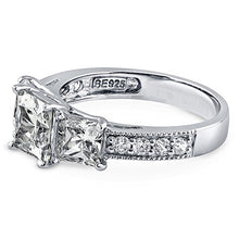 Load image into Gallery viewer, BERRICLE Rhodium Plated Sterling Silver Princess Cut Cubic Zirconia CZ 3-Stone Anniversary Promise Engagement Ring 3.25 CTW Size 10
