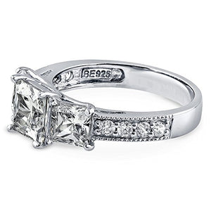 BERRICLE Rhodium Plated Sterling Silver Princess Cut Cubic Zirconia CZ 3-Stone Anniversary Promise Engagement Ring 3.25 CTW Size 10