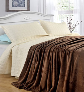 Grand Linen Full/Queen Size Dark Brown Cozy-Flannel Thermal Blanket - Snuggle in These Super Warm Bed Blanket. Easy Care and Extra Soft Fabric