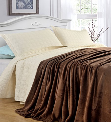 Grand Linen Full/Queen Size Dark Brown Cozy-Flannel Thermal Blanket - Snuggle in These Super Warm Bed Blanket. Easy Care and Extra Soft Fabric