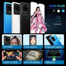 Load image into Gallery viewer, Mobile Phone, S30U Plus Android 10.0, Unlocked 5G Smartphone SIM Free Call, 6.8-inch Full Screen, 4800mAh Large Battery Fast Charging, 18MP+32MP Camera, 32GB+512GB, Face Recognition, 10-core
