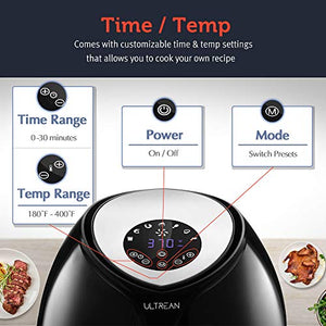 Ultrean 8.5 Quart Air Fryer, Electric Hot Air Fryers XL Oven Oilless Cooker with 7 Presets, LCD Digital Touch Screen and Nonstick Detachable Basket, UL Certified, Cook Book, 1-Year Warranty, 1700W (Black)