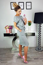 Load image into Gallery viewer, PRETTYGARDEN Women's 2020 Casual Short Sleeve Party Bodycon Sheath Belted Dress with Pockets Grey

