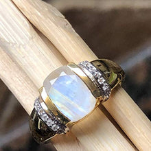 Load image into Gallery viewer, Natural Rainbow Moonstone, White Topaz 14k Gold Over 925 Solid Sterling Silver Engagement Ring Size 6, 7, 8, 10
