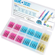 Load image into Gallery viewer, TICONN 100pcs Heat Shrink Butt Connectors Kit, Insulated Waterproof Electrical Marine Automotive Wire Crimp Terminals, Butt Splice (3 Colors / 3 Sizes) (100PCS)
