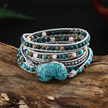 Load image into Gallery viewer, Plumiss Boho Leather Natural Druzy 5 Warps Bracelet Handmade Gemstone Beaded Bracelet Jewelry Collection (Turquoise)

