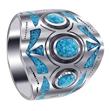 Load image into Gallery viewer, Men's Turquoise Gemstone Inlay Mosaic Design Sterling Silver Ring Size 11
