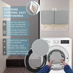 Bath Kneeler and Elbow Rest Set Baby Bath Kneeling Pad, Thick Non-Slip Bathing Kneeling Mat Cushion Quick Drying Bathtub Knee Mat with Arm Support and Pockets for Bathroom Bathing Comfort, Gray