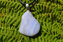 Load image into Gallery viewer, Pretty Blue Lace Agate Stone on a Leather Cord Necklace
