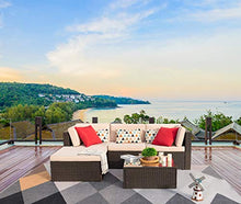 Load image into Gallery viewer, Devoko 5 Pieces Patio Furniture Sets All-Weather Outdoor Sectional Sofa Manual Weaving Wicker Rattan Patio Conversation Set with Cushion and Glass Table (Beige)
