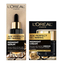 Load image into Gallery viewer, L'Oreal Paris Age Perfect Anti-Aging Midnight Face Serum 1 oz + Midnight Cream 1.7 oz, Smooths Wrinkles &amp; Firms Skin + Eye Cream &amp; Serum Sample
