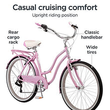 Load image into Gallery viewer, Schwinn Perla Women's Cruiser Bicycle, Featuring 18-Inch Step-Through Steel Frame and 7-Speed Drivetrain with Front and Rear Fenders, Rear Rack, and 26-Inch Wheels, Pink
