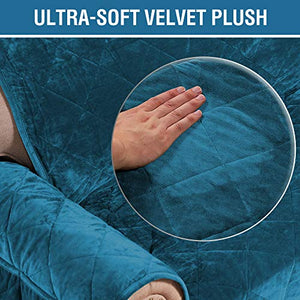 H.VERSAILTEX Sofa Cover Quilted Thick Velvet Plush Couch Cover for 3 Cushion Sofa Slipcover Protector from Pets Dogs, Non-Slip Two Elastic Straps on Back and Base (Sofa 70", Peacock Blue)