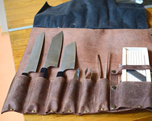 Load image into Gallery viewer, Lightweight Premium Vintage Tan Leather Chef Knife Bag/Chef Knife Roll 8 Pockets
