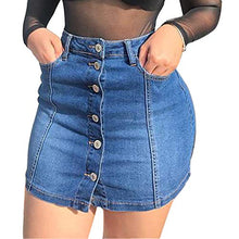 Load image into Gallery viewer, Tulucky Women's Button Down Front Denim Short Skirt with Side Pocket(Blue,XL)
