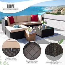 Load image into Gallery viewer, Tuoze 5 Pieces Patio Furniture Sectional Outdoor PE Rattan Wicker Lawn Conversation Cushioned Garden Sofa Set with Glass Coffee Table (Beige)
