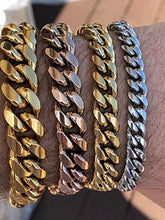 Load image into Gallery viewer, Men&#39;s Miami Cuban Bracelet - 8-18mm - Iced Out Men&#39;s Heavy Cuban Link - 14k 18k Yellow Or Rose Gold Over Stainless Steel - Never Changes Color (7.5, 18mm 18k Gold)
