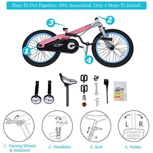 RoyalBaby Boys Girls Kids Bike 16 Inch Matte Button Bicycles with Training Wheels Kickstand Child Bicycle Pink