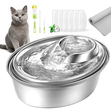 Load image into Gallery viewer, ORSDA Cat Water Fountain Stainless Steel, 67oz/2L Pet Water Fountain for Cats Inside, Automatic Dog Water Dispenser Bowl with 6pcs Filters, a Silicone Mat, Quiet, Easy Clean&amp;Dishwasher Safe
