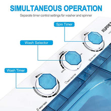 Load image into Gallery viewer, KUPPET Compact Twin Tub Portable Mini Washing Machine 26lbs Capacity, Washer(18lbs)&amp;Spiner(8lbs)/Built-in Drain Pump/Semi-Automatic (White&amp;Blue)
