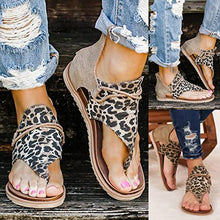 Load image into Gallery viewer, Gladiator Sandals for Women Girls Retro Bohemian Thong Sandals Roman Beach Shoes Back Zip Flats Heel Clip-Toe Shoes Leopard Gladiator Sandal Cows Open Toe Shoes Summer Casual Flat Shoes*
