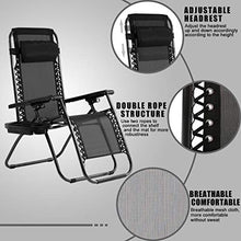 Load image into Gallery viewer, BMS Zero Patio Set of 2 Folding Outdoor Anti Gravity Lounge Reclining Camping Deck Chair with Pillow and Cup Holder （Black）
