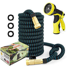 Load image into Gallery viewer, 50ft Garden Hose Expandable Water Hose, 3/4” Solid Brass Fittings &amp; 9 Function Spray Nozzle &amp; Extra Strength Fabric 3-Layers Latex Core, Lightweight Flexible Pocket Hoses for Lawn Plants Car Washing
