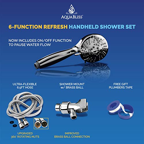 Load image into Gallery viewer, AquaBliss TheraSpa Hand Shower – 6 Mode Massage Shower Head with Hose High Pressure to Gentle Water Saving Mode - 6.5 FT No-Tangle Handheld Shower Head with Extra Long Hose & Adj. Mount | Chrome