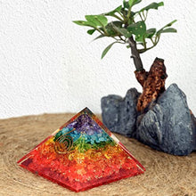 Load image into Gallery viewer, Orgone Pyramid | 7 Chakra Orgonite Pyramid for Meditation &amp; Anti-Stress | Seven Chakra Pyramid Large, Healing Crystal Gemstone Pyramid | Orgone Pyramid Crystal - Handmade In India
