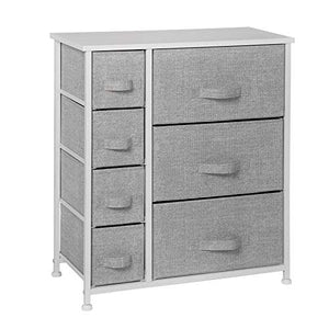 7 Drawers Dresser - Furniture Storage Tower Unit for Bedroom, Hallway, Closet, Office Organization - Steel Frame, Wood Top, Easy Pull Fabric Bins Gray/White