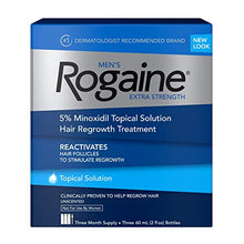 Load image into Gallery viewer, Rogaine Men&#39;s Extra Strength 5% Minoxidil Topical Solution for Hair Loss and Regrowth, Treatment for Thinning Hair, 3 Month Supply, Unscented, 2 Fl Oz, Pack of 3
