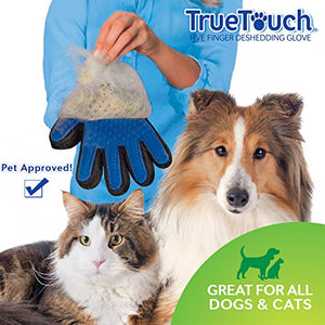True Touch Five Finger Deshedding Glove- Premium Version, Gentle Grooming Glove Great Cats & Dogs with Long or Short Fur- Includes 1 Authentic Right-Hand True Touch Glove & 1 Lint Roller
