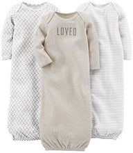 Load image into Gallery viewer, Simple Joys by Carter&#39;s Baby 3-Pack Neutral Cotton Sleeper Gown, Grey/White, Newborn
