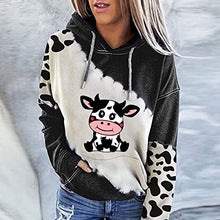 Load image into Gallery viewer, Fall Clothes for Women Cute Cow Print Color Block Long Sleeve Pocket Hoodie Teen Girls Oversized Winter Warm Loose Lightweight Hooded Open Front Cardigan Jacket Coat Tops Pullover(Black,Medium)
