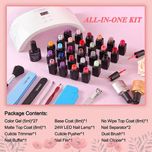 Load image into Gallery viewer, Lavender Violets 38pcs Gel Nail Polish Kit with UV Light 24W LED Nail Lamp, 27 Colors Spring Gel Polish Kit, Red Pink Gel Nail Kit with No Wipe Glossy &amp; Matte Top Base Coat and Manicure Tools W973
