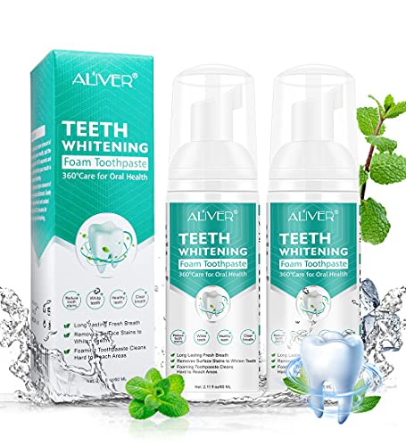 2Pcs Toothpaste Cleansing Foam, 60ml Baking Soda Toothpaste, Intensive Stain Removal Toothpaste, Travel Friendly, Easy to Use, Oral Care-Toothpaste Replacement, Ultra-fine Mousse Foam(2PCs)
