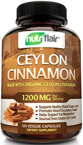 NutriFlair Ceylon Cinnamon (Made with Organic Ceylon Cinnamon) 1200mg per Serving, 120 Capsules - Healthy Blood Sugar Support, Joint Support, Anti-inflammatory & Antioxidant - True Sri Lanka Cinnamon