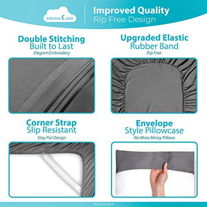 DreamCare 6 Piece Deep Pocket Sheets Microfiber Sheets Bed Sheets Bedding Sets Queen Size, Gray