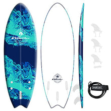 Load image into Gallery viewer, Wavestorm -Soft Top Foam 5&#39;6&quot; Surfboard/Fish Swallow Tail Surfboard for Beginners and All Surfing Levels Youth Complete Set Includes Leash and Multiple Fins, Blue Marble, (AZ22-WSSW560-BLU)

