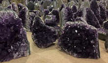 Load image into Gallery viewer, Extreme Amethyst Cluster - .5 to 1 Pound of Powerful, Deep Purple Crystals. Geode from Uruguay. Includes Bonus 3 inch Selenite Wand in Velvet Bag.
