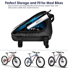 Load image into Gallery viewer, WOTOW Bike Storage Frame Bag, Roswheel Bicycle Front Tube Triangle Water Resistant Cycling Pack Strap On Saddle Pouch Bike Accessories Tool Accessible Storage Bag for Road Mountain Commute Bike
