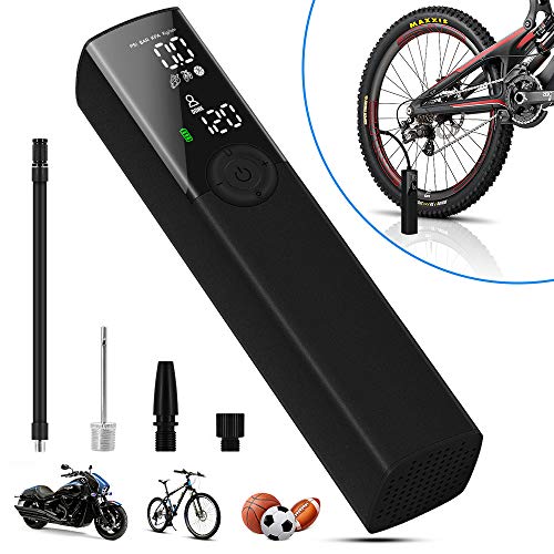 VEEAPE Portable Air Compressor Tire Inflator, Electric Bike Tire Pump with Digital Pressure Gauge, 120PSI Rechargeable Auto Air Pump for Bicycle Tires and Other Inflatables