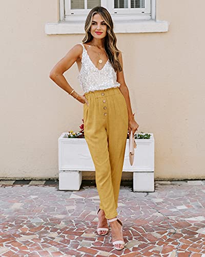 Load image into Gallery viewer, NIMIN Pants for Women Casual Comfy High Waisted Pants Cotton Summer Beach Work Paper Bag Pants with Pockets Yellow 2X-Large