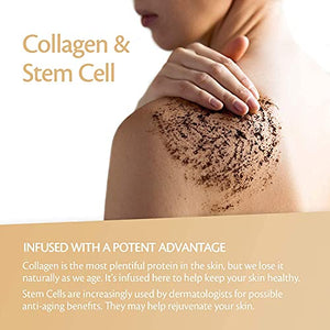 M3 Naturals Arabica Coffee Body Scrub with Collagen & Stem Cell - Exfoliating Body Scrubber & Face Cleanser - Fight Skin Care Appearance - Cellulite, Fine Line, Stretch Mark & Spider Veins 12 oz