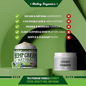 Haley Organics Hemp Cream - Made in USA - Natural Hemp Oil Extract Cream - for Discomfort in Knees, Back, Elbow and Joint - Muscle Cream infused with Arnica Extract oil, MSM and Menthol - 4 Fl Oz