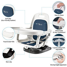 Load image into Gallery viewer, TILLYOU Foldable Baby Booster Seat with Removable Tray, Portable High Chair for Dining Table, Traveling, Adjustable 5-Position Height Baby Chair, Deep Blue
