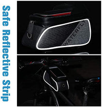 Load image into Gallery viewer, WATERFLY Bike Frame Bag Waterproof Bike Phone Mount Handlebar Bag Bike Accessories with Touch Screen Phone Holder Bag for iPhone X/8/7 plus/7/6s/6 plus/5s (Black)
