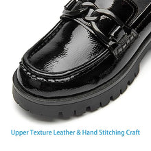 Load image into Gallery viewer, VERDASCO Platform Loafers for Women Leather Chunky Heel Lug Sole Shoes Womens Penny Loafers Comfort Slip On Round Toe Office Work Shoes Fashion Dress Shoes for Women（Black with Chain, 8）

