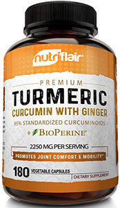 Turmeric Curcumin with Ginger & BioPerine Black Pepper Supplement: Anti-Inflammatory, Antioxidant, Anti Aging, 100% Natural, Non-GMO, Vegan Best Maximum Potency, No Side Effects (180 Capsules)